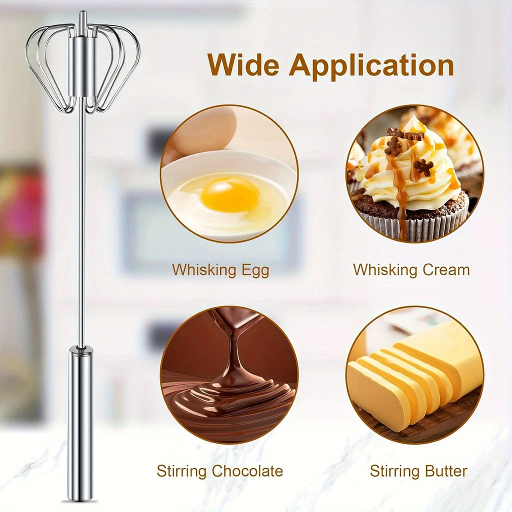 Stainless Steel Egg Beater Durable Semi-Automatic Mixes, Stirs and Beats for Kitchen Baking