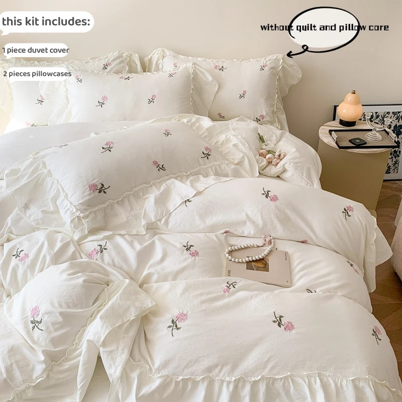 3PCS Rose Embroidered Duvet Cover Set