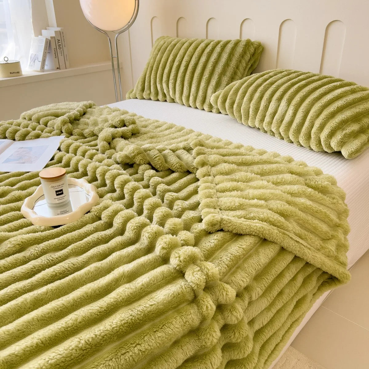 Solid Color Thick Wide Striped Blanket, Use As a Sofa Throw, or Bed Blanket