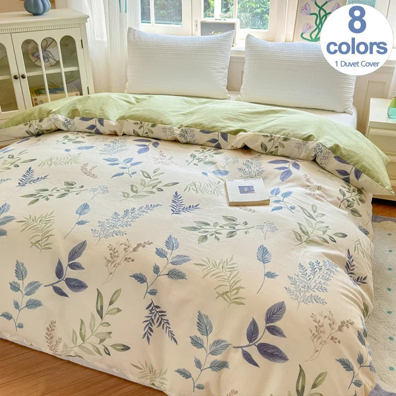 Floral Printed Duvet Cover 1Piece- 100% Cotton Luxury Bedding, Pre-Washed for Softness, Zipper Closure
